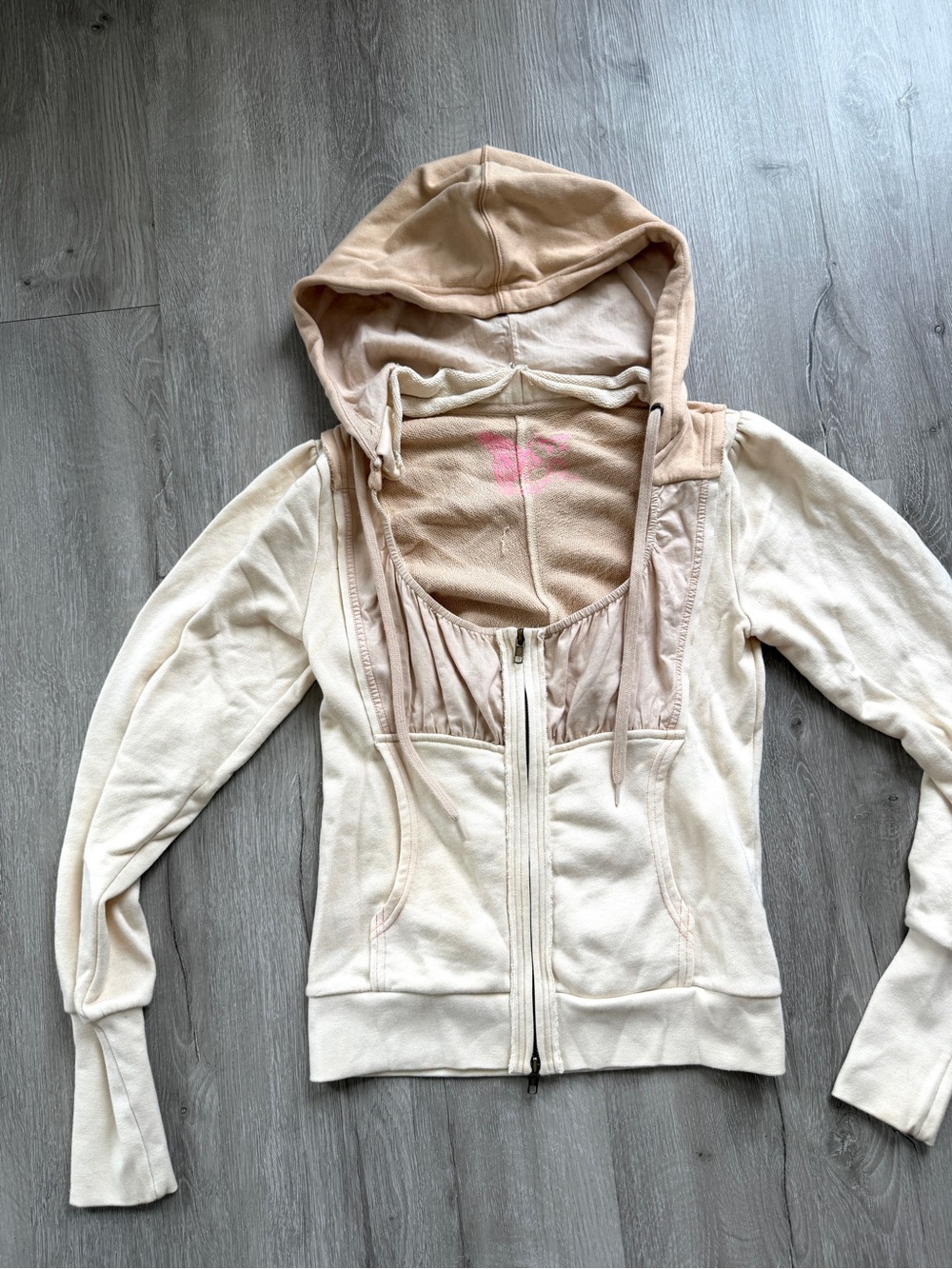 FREE PEOPLE Y2K Peasant Top Smocked Square Neck Hooded Zip Up Sweater Medium